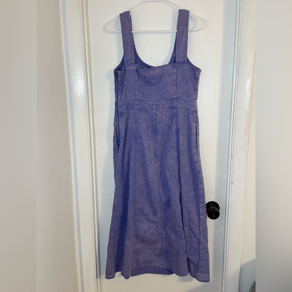 Future Collective Purple Denim Midi Dress Size 6 | Scoop Neck Front Slit - Picture 6 of 7
